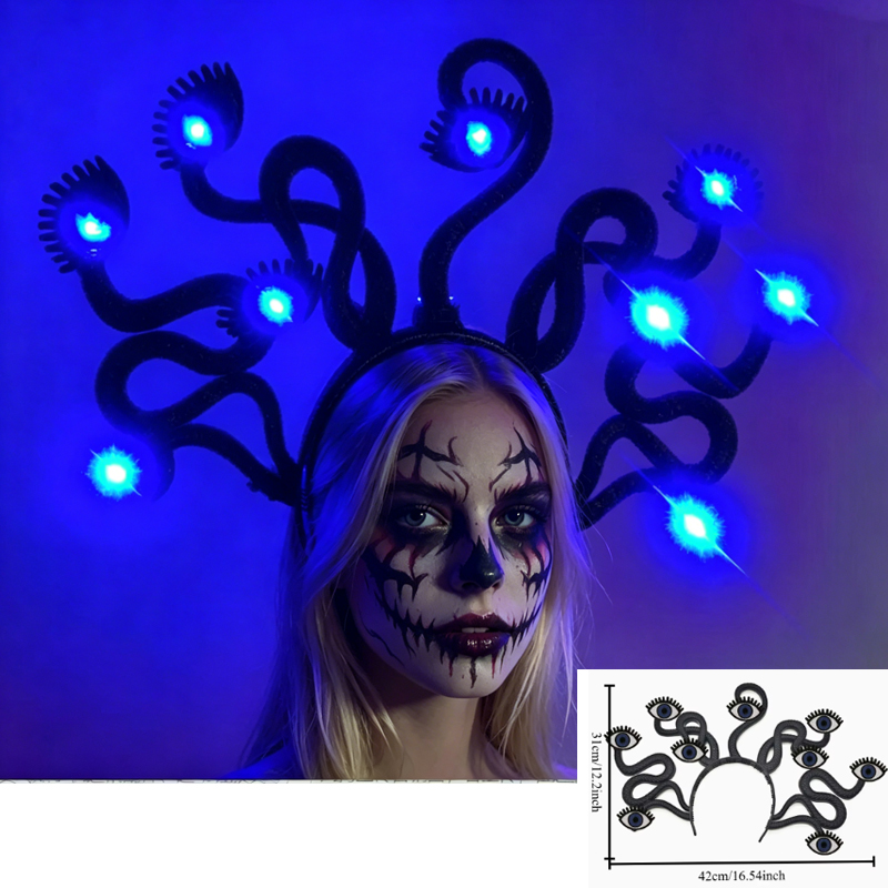 Cobra Extruder - Leuchtendes Multi-Evil-Eye-Schlangen-Stirnband, surreale, trippy leuchtende Monsterkrone,
